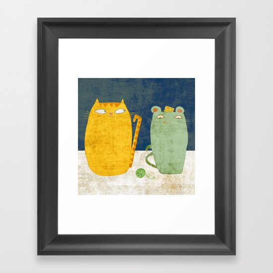 Cat-mouse friendship Framed Art Print
