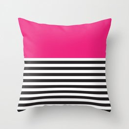 Hot Pink Magenta and Black and White Stripe Throw Pillow