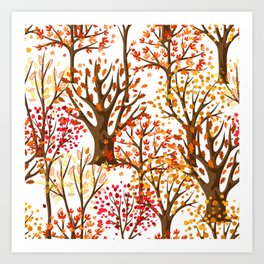Autumn Seamless Pattern With stylized Trees Art Print