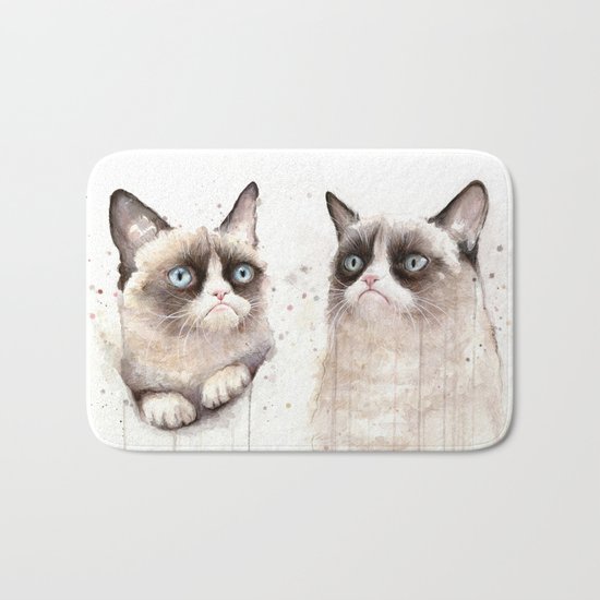 Grumpy Watercolor Cats Bath Mat