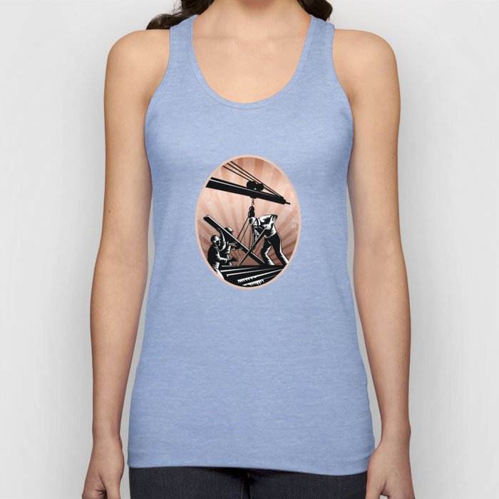 Construction Workers Woodcut Retro Tank Top
