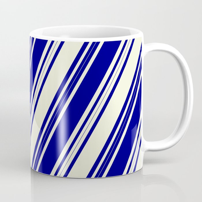 Blue and Beige Colored Lines Pattern Coffee Mug