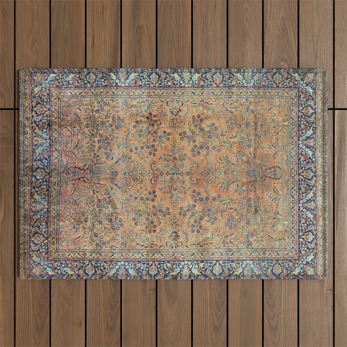 Kashan Floral Persian Carpet Print Outdoor Rug
