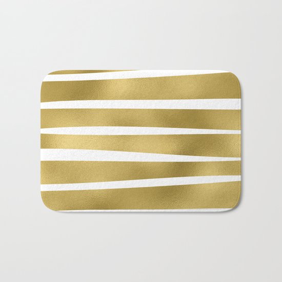Gold unequal glitter stripes on clear white - horizontal pattern Bath Mat