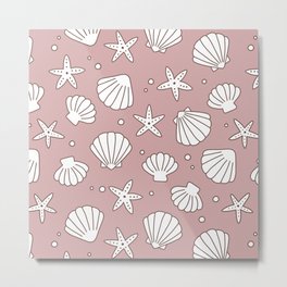 Seashell Pattern (white/dusty rose) Metal Print