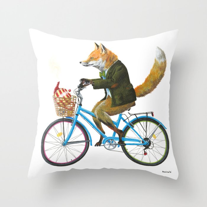 Fox goes to Tea (white) Throw Pillow