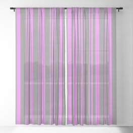 [ Thumbnail: Violet & Gray Colored Stripes Pattern Sheer Curtain ]