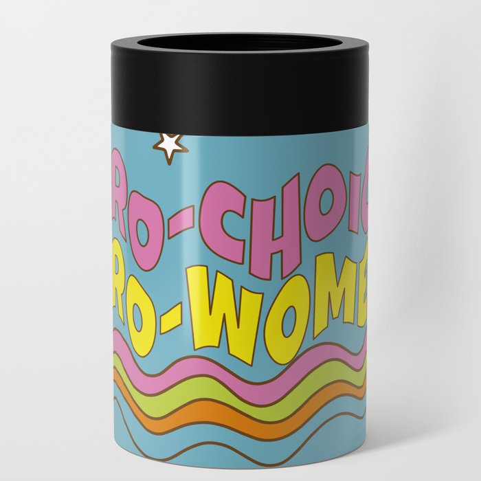Pro-Choice Groovy Typography Blue Can Cooler