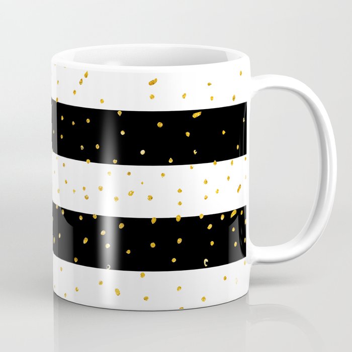 Black White Gold Faux Glitter Stripes Polka Dots Coffee Mug By Black White Gold Faux Glitter Stripes Polka Dots Coffee Mug