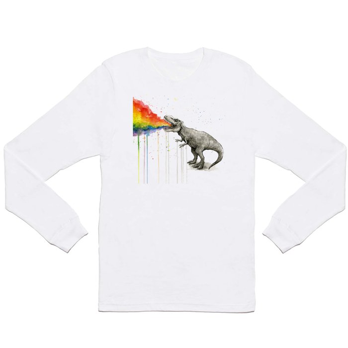 T-Rex Dinosaur Vomits Rainbow Long Sleeve T Shirt