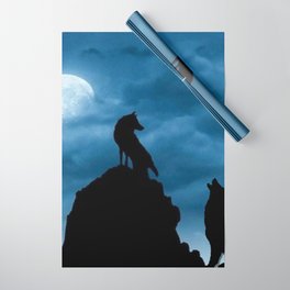 Wolves in a Blue Moonlight Wrapping Paper