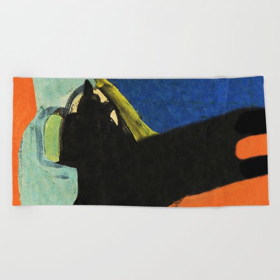 Black Dog and Green Ball Beach Towel