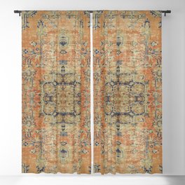 Vintage Woven Coral and Blue Kilim Blackout Curtain
