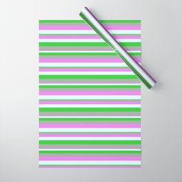 [ Thumbnail: Violet, Light Cyan, Lime Green, and Dark Grey Colored Lines/Stripes Pattern Wrapping Paper ]