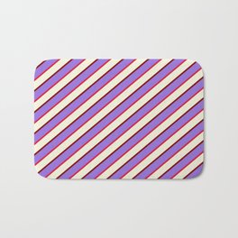 [ Thumbnail: Purple, Crimson, Beige, and Maroon Colored Lined/Striped Pattern Bath Mat ]