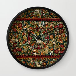 Medieval Unicorn Midnight Floral Garden Wall Clock | Floral, Garden, Medieval, Vintage, Fantasy, Fleurs, Captivity, Nature, Flowers, Spring 
