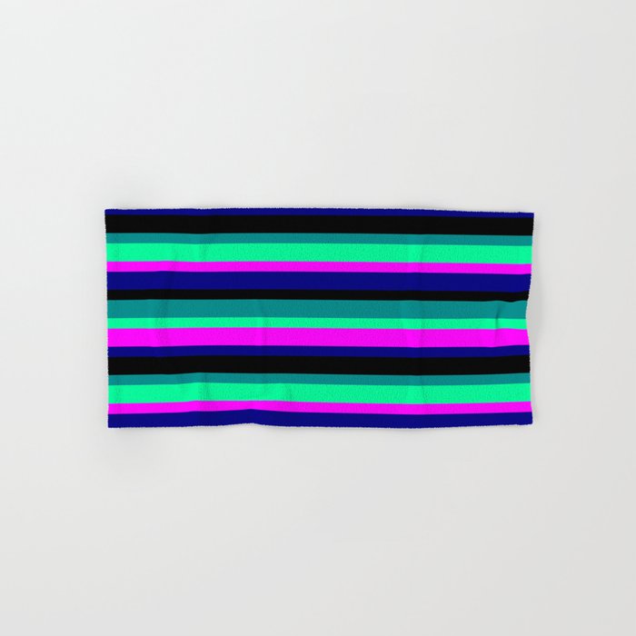 Colorful Dark Cyan, Green, Magenta, Blue, and Black Stripes/Lines Pattern Hand & Bath Towel