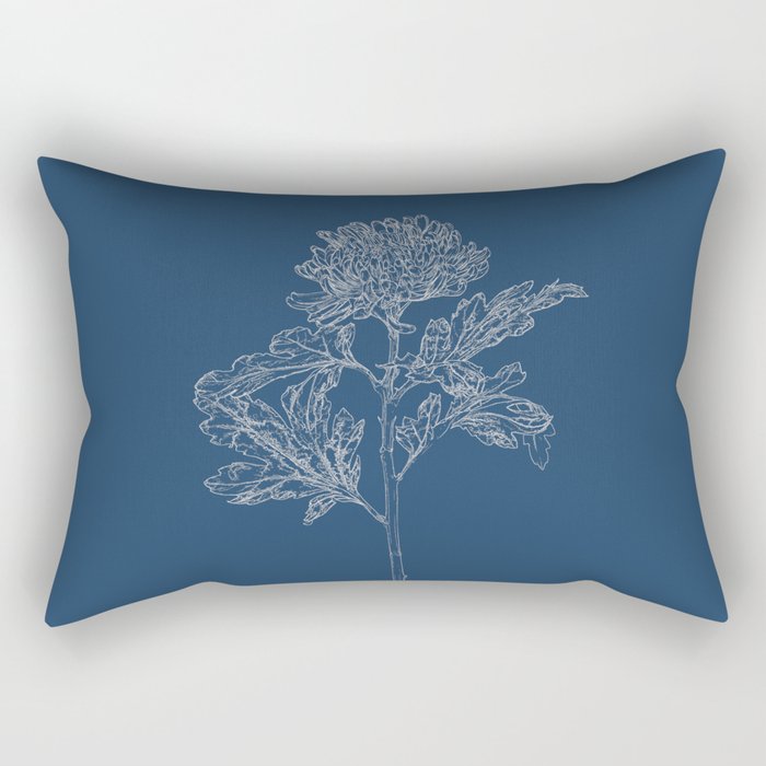 Chrysanthemum Blueprint Rectangular Pillow
