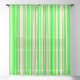 [ Thumbnail: Lime & Tan Colored Lines/Stripes Pattern Sheer Curtain ]