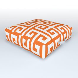 Orange and White Greek Key Outdoor Floor Cushion