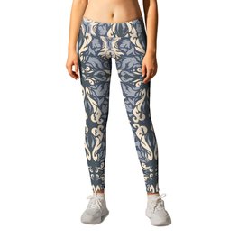 Blue Gray Abstract Floral Vintage Geometry  Leggings