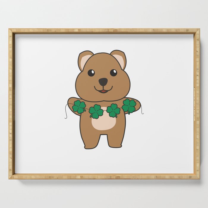 Quokka With Shamrocks Cute Animals For Good Luck Serving Tray