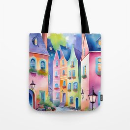 European Cityscape #1 - colorful houses, cobblestone street Tote Bag