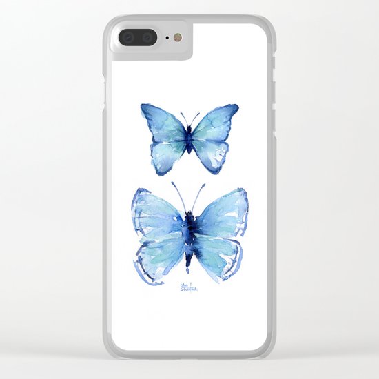 Two Blue Butterflies Watercolor Animals Insects Clear iPhone Case