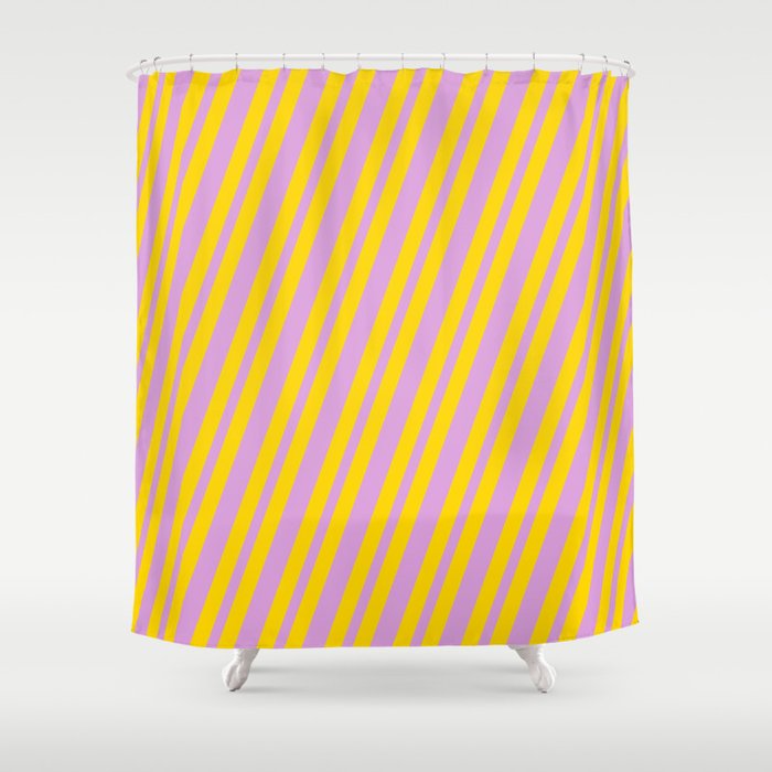 Plum & Yellow Colored Lined/Striped Pattern Shower Curtain