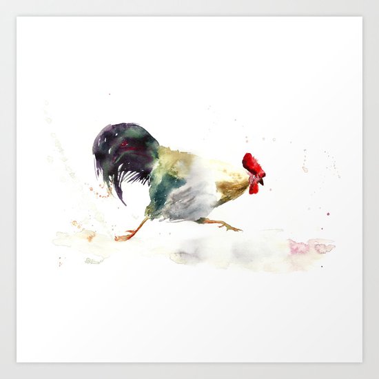 Symbol of 2017 Year, watercolor rooster, cock, cockerel Art Print