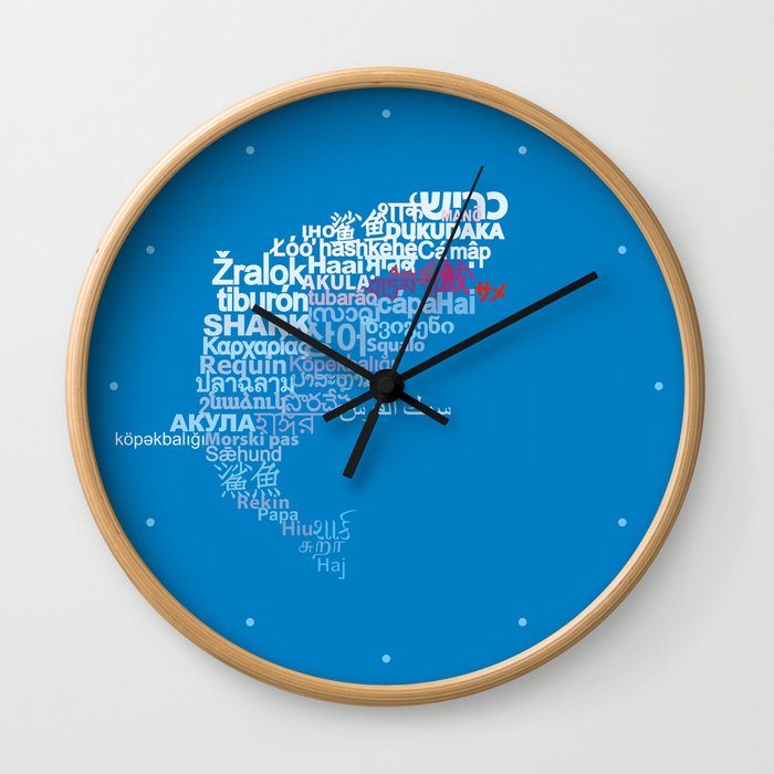 Shark in Different Languages Wall Clock