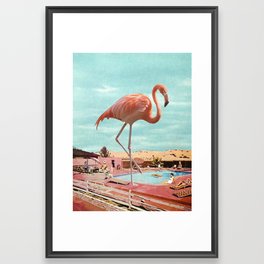 Flamingo on Holiday Framed Art Print | Birds, Pool, Retro, Ranch, Flamingos, Holiday, Collage, 1960S, Summer, Kitsch 