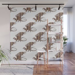 Dragon Silhouettes Filled with Vintage Books Wall Mural