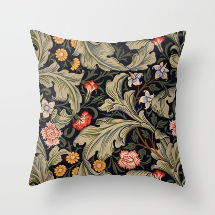 William Morris Laurel Multi-Colored Floral Textile Pattern Sunflower, Aster, Dahlia Throw Pillow