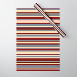 [ Thumbnail: Slate Gray, Tan, and Maroon Colored Striped/Lined Pattern Wrapping Paper ]