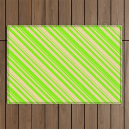 [ Thumbnail: Chartreuse and Tan Colored Lined Pattern Outdoor Rug ]
