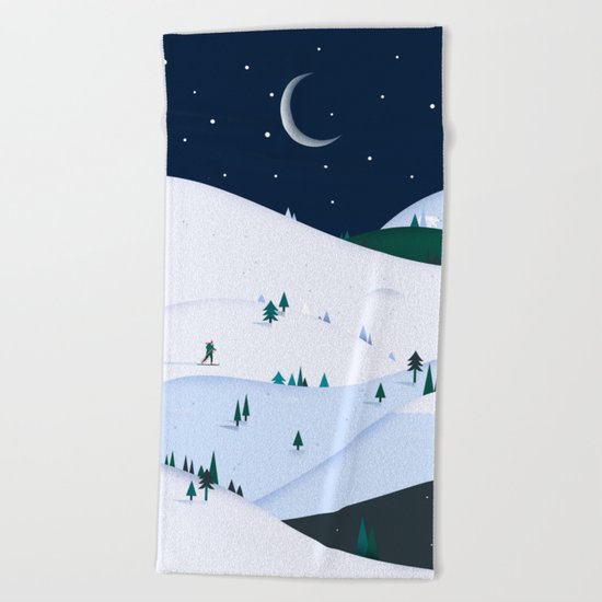Winter night Beach Towel
