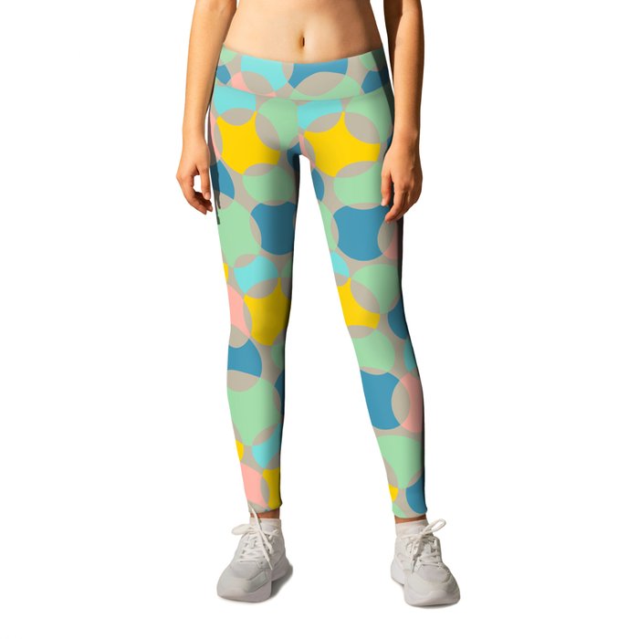 SOFT FOCUS RETRO ABSTRACT in BRIGHT MULTI-COLOURS WITH WARM GRAY Leggings