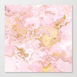 Rose Gold Metal Foil on Pink Marble  -  Summer Girl I Canvas Print