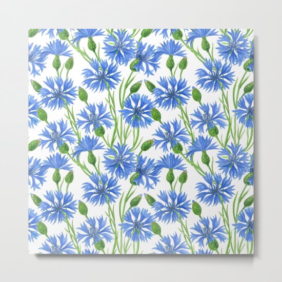 Watercolor cornflower pattern Metal Print