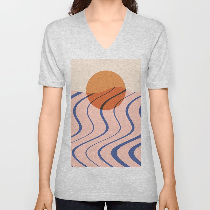 Abstraction_SUN_SURF_SUNRISE_SUNSET_OCEAN_POP_ART_0712A V Neck T Shirt