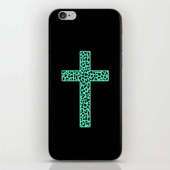 Mint Leopard Cross iPhone Skin