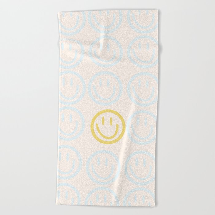 Preppy Smiley Face - Blue and Yellow Beach Towel
