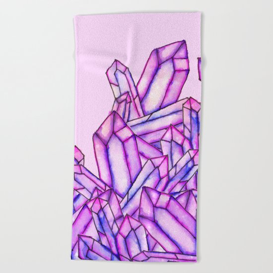 Pink purple watercolor paint crystals gem pattern Beach Towel