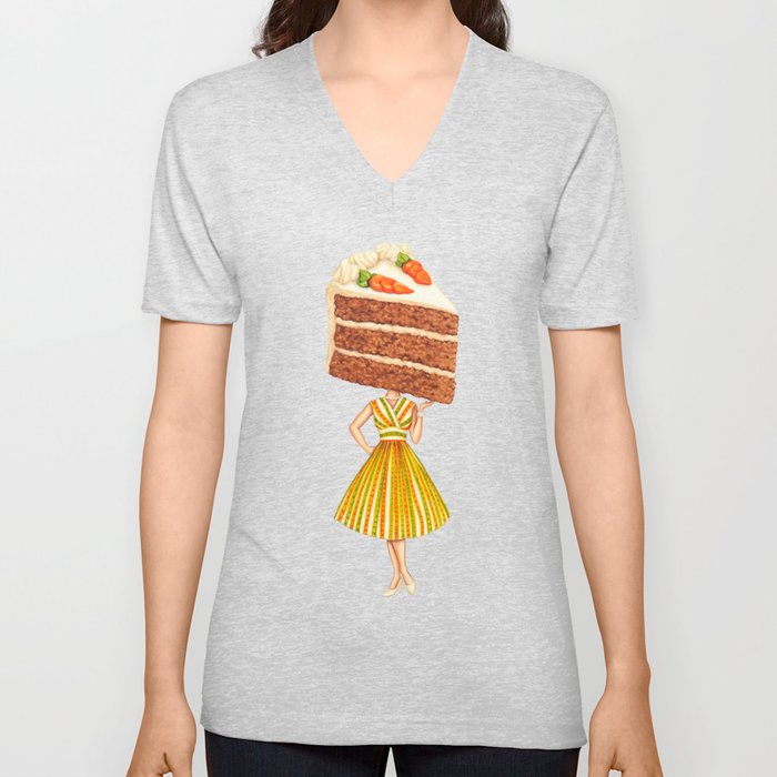 Cake Head Pin-Up: Carrot Cake V Neck T Shirt