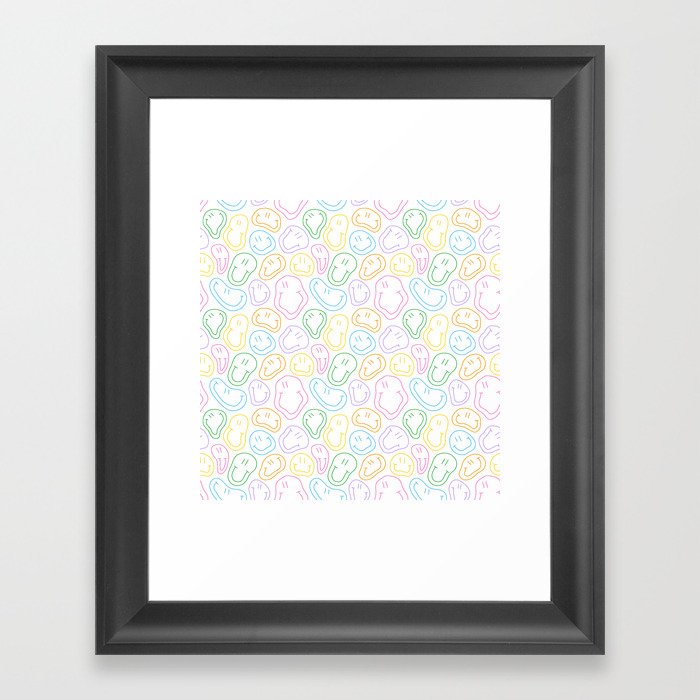 Funny melting smiling happy face colorful cartoon seamless pattern Framed Art Print