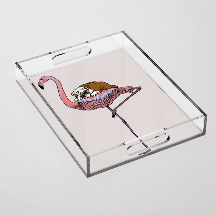 Flamingo and English Bulldog Acrylic Tray