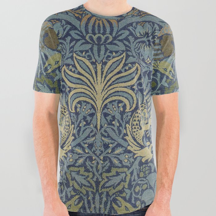 William Morris Blue Green Pattern.  All Over Graphic Tee