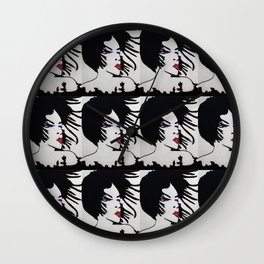 Glamour Vibe Red Lips and Purple Eyes Portrait Silhouette Wall Clock