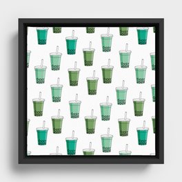 Matcha Bubble tea pattern - cute food pattern, cute food, food design, colorful Framed Canvas